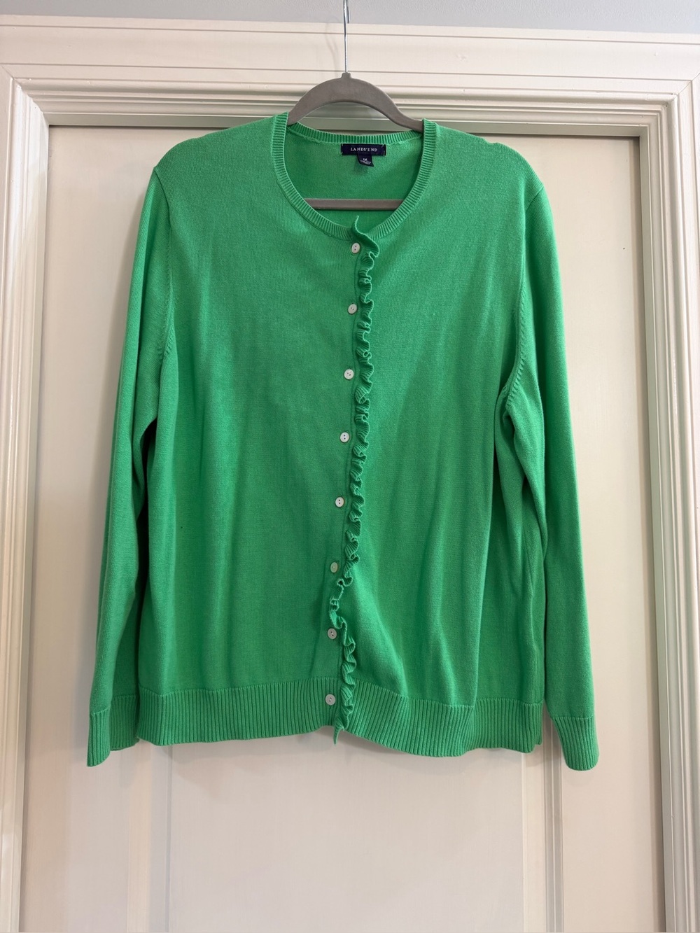Lands' End Bright Green Ruffle-Trim Cardigan
